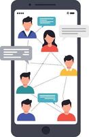 Digital communication illustration showing diverse people chatting via smartphone vector