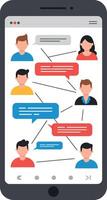 Digital smartphone displaying conversation between multiple users with chat bubbles vector
