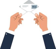 Two hands holding an envelope ready to be opened or examined vector