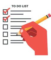 Hand holding pencil marking checked items on to-do list vector