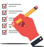 Hand holding pencil writing on checklist with checked items vector