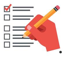 Hand holding pencil marking checklist with completed items on paper vector