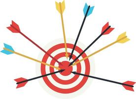 Colorful arrows hitting a bullseye target in a dynamic arrangement vector