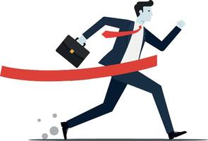 Businessman running to break through finish line ribbon with briefcase vector