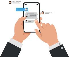 Hands holding smartphone while sending messages in a digital chat interface vector