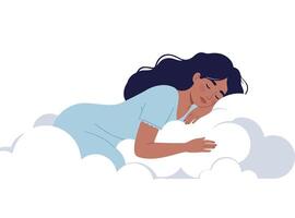 Woman peacefully sleeping on fluffy clouds with a serene expression vector