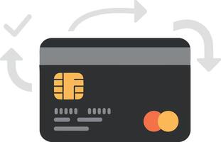 Black credit card with payment symbols and arrows indicating transaction process vector