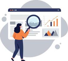 Person using a magnifying glass to analyze data on a screen vector