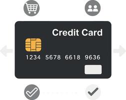 Credit card graphic illustrating payment options and user interface elements vector