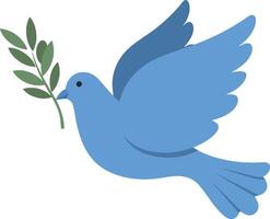Blue bird flying with olive branch in its beak, symbolizing peace vector