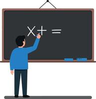 Teacher writing mathematical equation on chalkboard in classroom setting vector