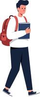 Young man walking with backpack and notebook in casual attire vector