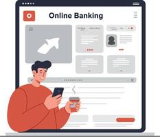 User interacting with online banking interface on a laptop screen vector