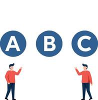 Two men interacting with letters in a minimalistic illustration style vector
