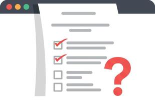 Checklist with marked items and a question mark for uncertainty vector