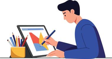 Creative designer illustrating colorful shapes in flat art vector