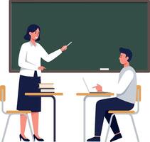 Teacher explaining lesson to student in flat art vector