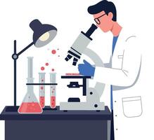 Scientist conducting experiments in a lab with flat art vector