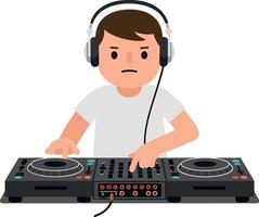 Young DJ performing at a music event in minimal illustration vector
