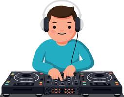 DJ performing live music set with flat design art vector