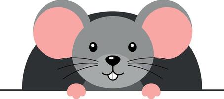 Cute cartoon mouse peeking from behind a flat surface art vector