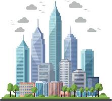 Modern city skyline with green spaces in flat art vector