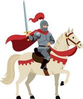 Knight on a horse with sword in flat art style vector