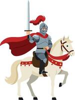 Knight in shining armor with sword and red cape art vector