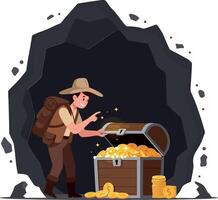 Adventurer discovering treasure chest in minimal art vector