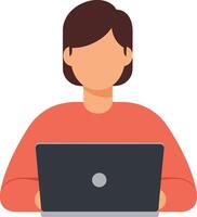Person working on laptop in minimal flat design art vector