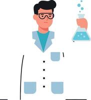 Scientist holding a beaker in a flat minimal illustration vector