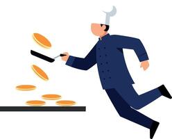 Chef flipping pancakes in a dynamic pose vector