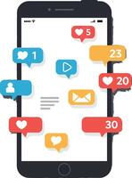 Smartphone with notification icons in flat design illustration vector