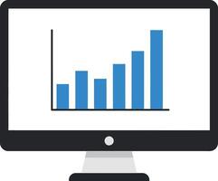 Computer monitor displaying a rising bar graph in flat art vector