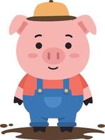 Cute cartoon pig character vector