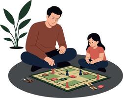 Father and daughter enjoying game time in minimal illustration vector
