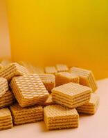 Delicious stacked wafers in a warm light setting, showcasing their texture and color photo