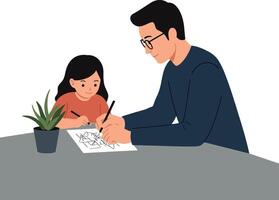 Father and daughter working together on creative project in flat art vector