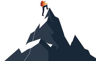 Climber Ascending Steep Mountain in Flat Art Style vector