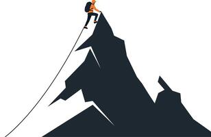Mountain climber reaching summit in flat art design vector