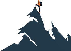 Climber on Mountain Peak in Flat Minimal Art Style vector