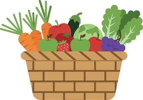 Fresh vegetables in a basket with flat design illustration vector