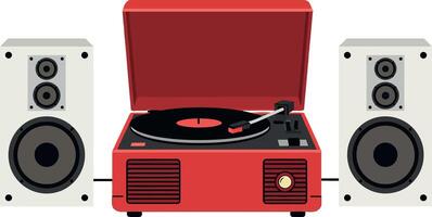 Retro record player with speakers in flat art style vector