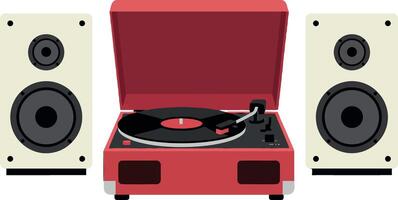 Retro red turntable with speakers in flat art style vector