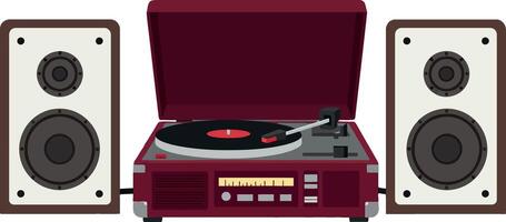 Vintage record player with speakers in flat art style vector