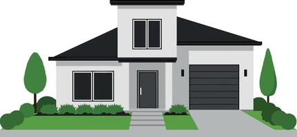 Modern house design with flat style landscaping and art vector