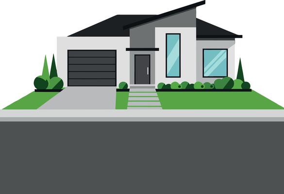Modern house design in flat style with green landscape art