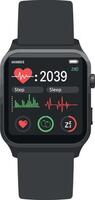 Smartwatch health monitor displaying heart rate and activity in flat art vector