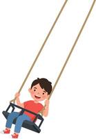 Child joyfully swinging in a playground setting with flat illustration vector