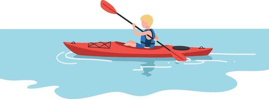Kayaking adventure with a person paddling in a minimalist illustration vector